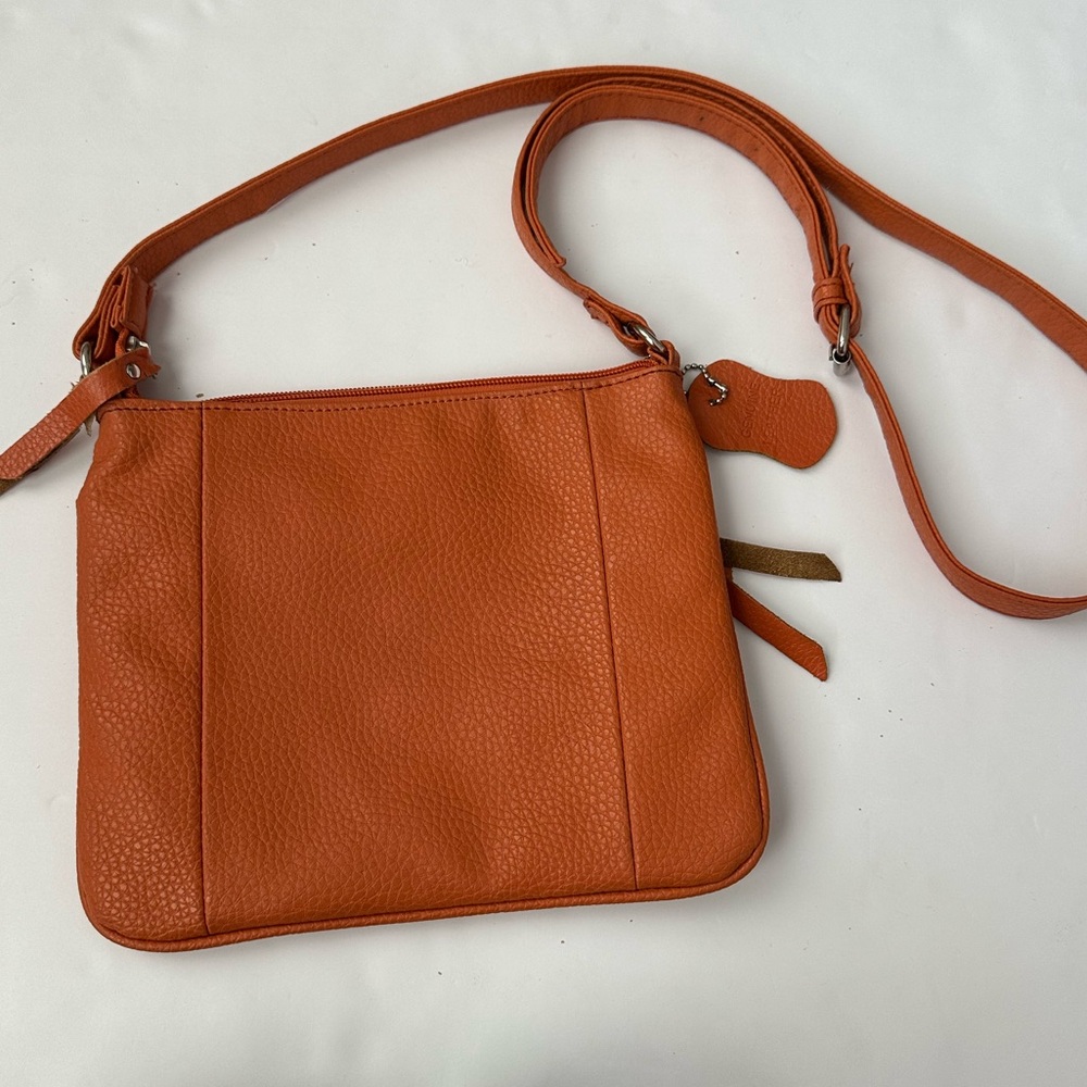 Genuine Leather Multi-Zip Organizer Burnt Orange Crossbody Bag - Picture 7 of 7